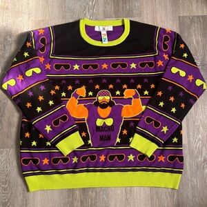 Macho Man WWE Wrestling Multicolor Sweater Retro Size 4XL Groovy Multi Pattern